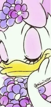 This is a delightful live wallpaper for your phone featuring a charming cartoon duck wearing a lovely pink flower in her hair