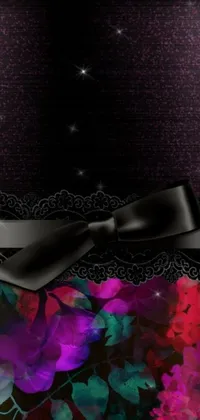 This live wallpaper features a beautiful purple and black floral design with an elegant bow accent