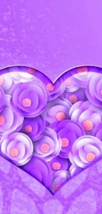 This stunning phone live wallpaper features a beautiful heart crafted from paper flowers against a purple background