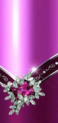 This phone live wallpaper showcases a dazzling diamond necklace set against a rich purple background