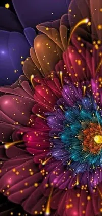 This mesmerizing live wallpaper features a vibrant psychedelic flower on a black background