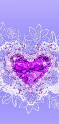 This phone live wallpaper features a stunning purple heart surrounded by blooming flowers