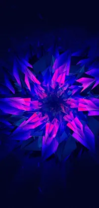 This phone live wallpaper showcases a vibrant purple and blue flower against a dark black background featuring a digital art design