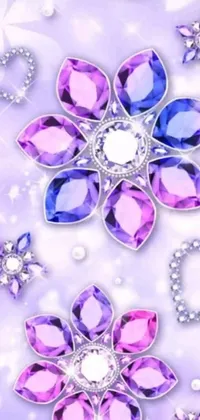 This live wallpaper features a beautiful image of purple and blue flowers set against a soft, purple background