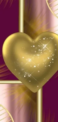 This exquisite phone live wallpaper features a glorious golden heart set against a regal purple and gold backdrop