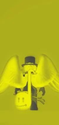 This live phone wallpaper features a unique and captivating image of a fire hydrant with metallic wings, highlighted by a yellow background