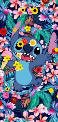 This phone live wallpaper showcases a vector art rendition of the adorable Stitch character from Lilo & Stitch