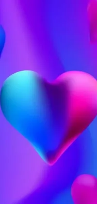 This live wallpaper is a stunning example of digital art, featuring a cluster of hearts floating against a vibrant blue-purple gradient background