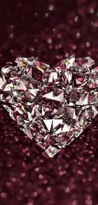 This phone live wallpaper showcases a heart-shaped diamond in crystal cubism style against a shiny, reflective background
