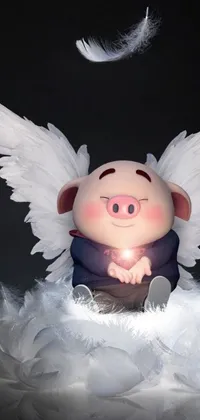 This phone live wallpaper features a serene angel figurine sitting on a fluffy cloud