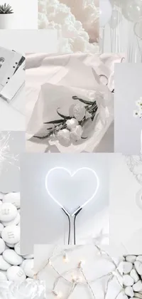 This phone live wallpaper features a stunning collage of photos with white flowers and candles