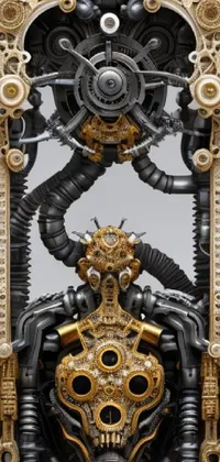 This mesmerizing phone live wallpaper showcases a stunning mechanical sculpture on a table