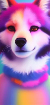 Get this stunning smartphone live wallpaper and adorn your screen with a vibrant digital painting of a lively dog sporting a colorful collar