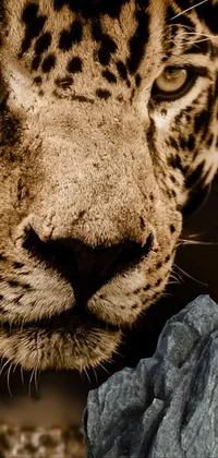 This phone live wallpaper showcases a black and white photo of a jaguar with a sepia tone for a vintage feel