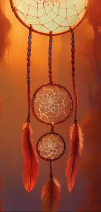 This phone live wallpaper showcases a close-up of a dream catcher set against a bright sun in the background