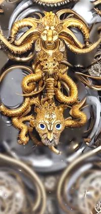This phone live wallpaper showcases a golden and silver clock face adorned with ornate and intricate designs