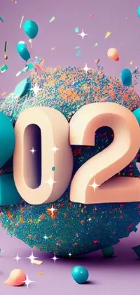 This colorful phone live wallpaper features a 3D-rendered ball filled with eye-catching balloons and confetti