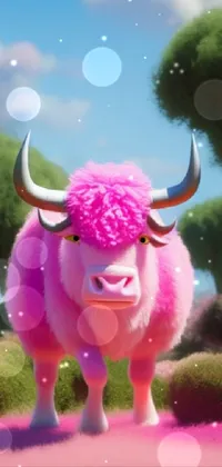 Looking for a lively wallpaper that will make your phone stand out? Look no further than this pink cow themed live wallpaper! Featuring a vibrant and lush green field, complete with life-like blades of grass, and a digitally-rendered pink cow standing in the forefront, this stunning wallpaper is crafted with the renowned attention to detail that sets Pixar apart