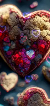 This heart-shaped cookie live wallpaper features a vibrant macro photograph in process art style