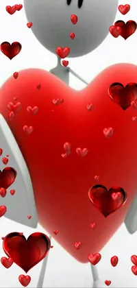 The live wallpaper features a man holding a red heart in his hands, with a robotic feel
