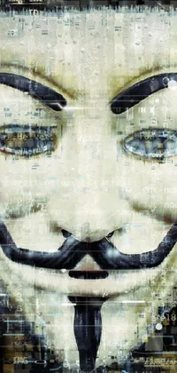 Looking for a unique and edgy phone live wallpaper? Check out this digital rendering of a V for Vendetta mask against a backdrop of graffiti and an anonymous lion face