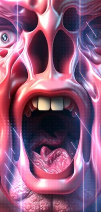 This digital art inspired phone live wallpaper features a striking and intense close-up of a face with an open mouth