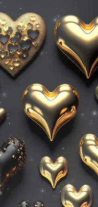 Add a touch of luxury to your phone with this gold hearts live wallpaper! Featuring gold and silver shapes that add to the opulent feel, this wallpaper is perfect for those who love elegant designs