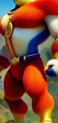 This live phone wallpaper depicts a delightful cartoon character layered in furry armor