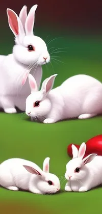 Get ready for Easter with this lively and adorable phone live wallpaper! Featuring a group of cute and fluffy white rabbits, this digital art wallpaper is designed by a gifted artist using airbrush techniques