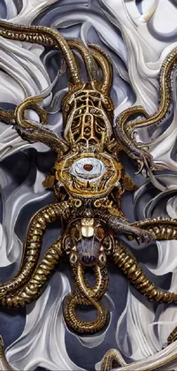 This phone live wallpaper showcases a stunning close-up of a clock embellished with a beautiful painting of an octopus
