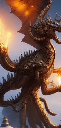This phone live wallpaper features a stunning digital painting of a dragon holding a lantern