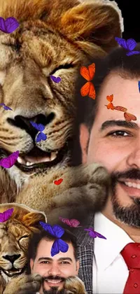 This phone live wallpaper showcases an empowering image of a well-dressed man and a stately lion
