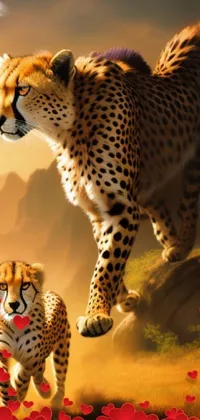 This cheetah couple live wallpaper showcases two sleek and alert animals in a realistic digital rendering