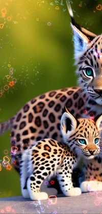 Looking for an eye-catching phone wallpaper? Check out this adorable live wallpaper featuring two big cats standing together in a digital cartoon style