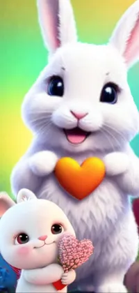 This live wallpaper showcases a digital rendering of two rabbits standing side by side