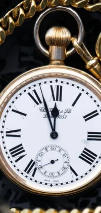 This live wallpaper features a stunning gold pocket watch with chain, exuding elegance and refinement