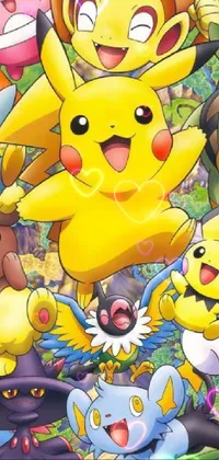 This live wallpaper for phone displays cute Pikachu and other Pokemon in a joyful setting