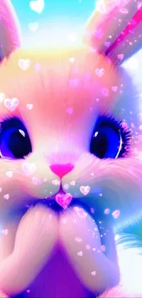 Add some life to your phone screen with this adorable pink bunny phone live wallpaper! Set in a lush green field filled with flowers and butterflies, the furry art bunny sits center stage, with beautiful blue glowing eyes and a closeup face that will leave you smiling all day long
