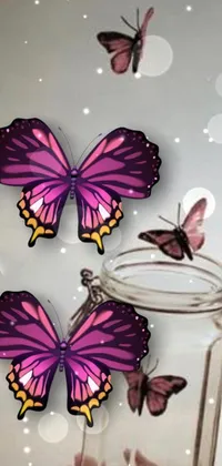 This live wallpaper for your phone features a stunning image of a glass jar filled with delicate butterflies