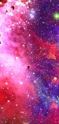 This live wallpaper showcases a stunning space-filled image, featuring twinkling stars and vibrant red and purple nebula