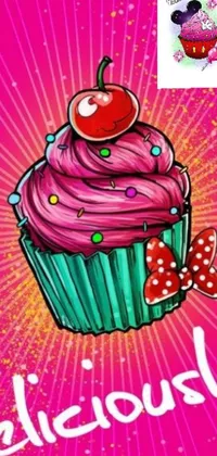 Looking for a fun and whimsical live wallpaper for your phone? Check out this cartoon-style cupcake with a cherry on top! This trendy phone wallpaper features a pop art design in Lisa Frank's classic style, making it a hit with art lovers and DeviantArt fans