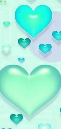 This live phone wallpaper showcases blue and green heart shapes on a white background