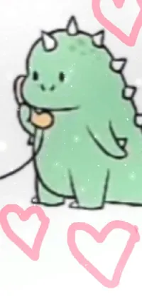 Looking for a fun and quirky phone live wallpaper to spruce up your device? Check out this cute green dinosaur holding a heart! With its Tumblr or Snapchat-inspired style, this adorable drawing is the perfect addition to any social media lover's homescreen