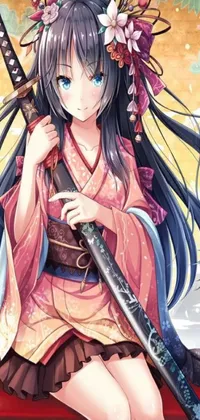 This <a href="/art-wallpapers/anime-wallpapers">live anime wallpaper</a> features a cute, fierce woman atop a traditional Japanese boat