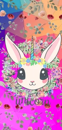 This lovely phone live wallpaper features a colorful cartoon bunny wearing a pretty flower crown and a dazzling white unicorn alongside it