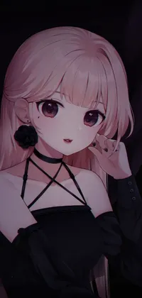 This is a stunning live wallpaper featuring a young anime girl with long blonde hair, dressed in a gothic-inspired black dress