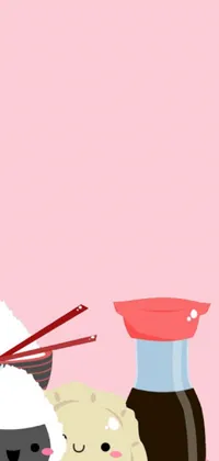 This charming phone live wallpaper boasts an array of delicious food items on a pink background with a smoky effect