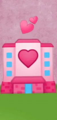 This phone live wallpaper features a pink building with a heart on top, perfect for lovers of whimsical visuals
