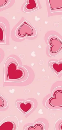 This phone live wallpaper features a delightful pattern of hearts on a lovely pink background for a sweet and charming display