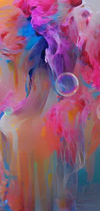 Get ready to add a colorful touch to your phone with this vibrant live wallpaper featuring a beautiful digital painting of a woman with brightly colored hair